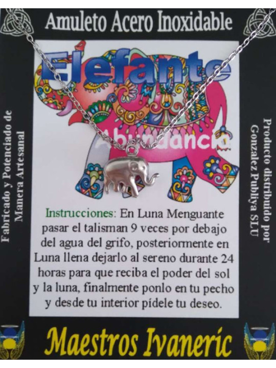 Talismán Artesano de Acero Inoxidable Elefante de la Abundancia
