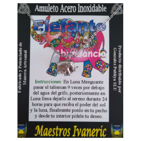 Talismán Artesano de Acero Inoxidable Elefante de la Abundancia