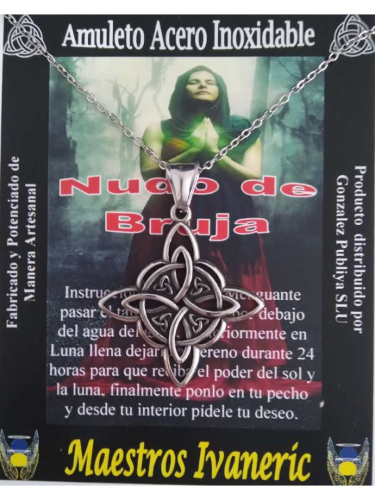 Talismán Artesano de Acero Inoxidable Nudo de Brujas