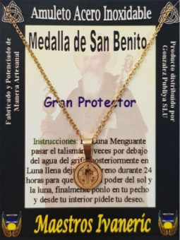 Talismán Artesano Dorado De Acero Inoxidable, San Benito, Gran Protector