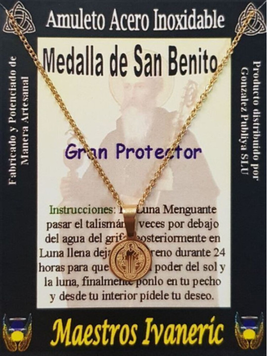 Talismán Artesano Dorado De Acero Inoxidable, San Benito, Gran Protector