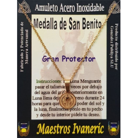 Talismán Artesano Dorado De Acero Inoxidable, San Benito, Gran Protector