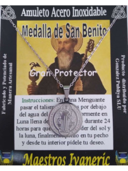 Talismán Artesano De Acero Inoxidable de 2 cm diámetro, San Benito, Gran Protector