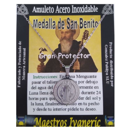 Talismán Artesano De Acero Inoxidable de 2 cm diámetro, San Benito, Gran Protector