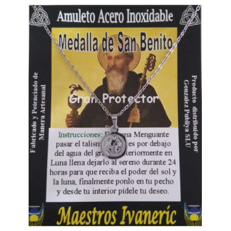 Talismán Artesano De Acero Inoxidable de 1,2 cm diámetro, San Benito, Gran Protector