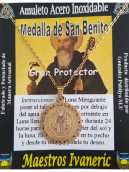 Talismán Artesano Dorado Mediano De Acero Inoxidable, San Benito, Gran Protector