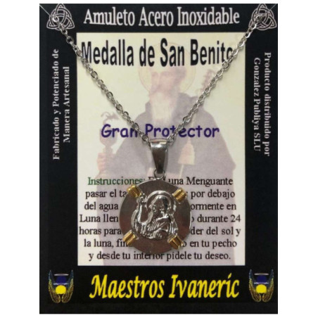 Talismán Artesano De Acero Inoxidable, San Benito, Gran Protector
