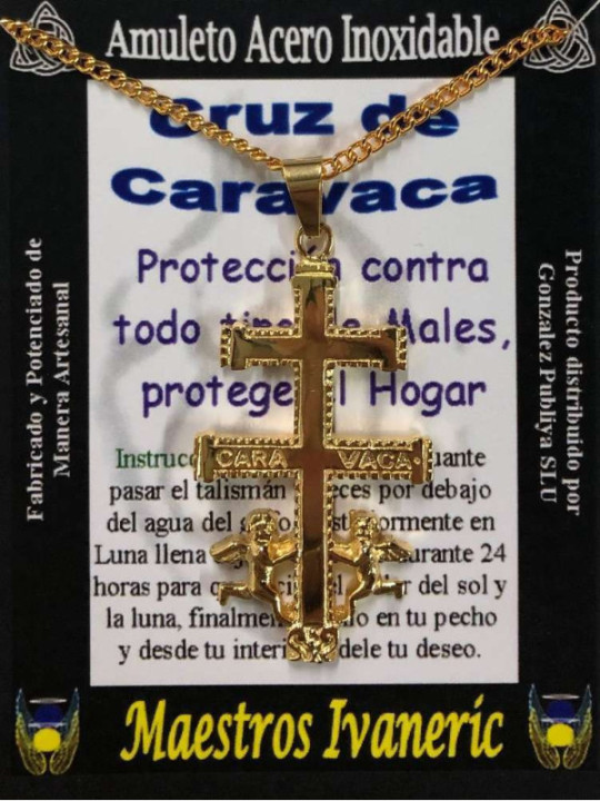Talismán Artesano De Acero Inoxidable, Cruz Caravaca Dorada Grande
