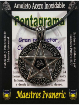 Talismán Artesano Grande De Acero Inoxidable, Pentagrama, Protección