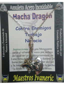 Talismán Artesano De Acero Inoxidable, Hacha Dragón