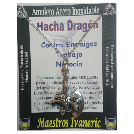 Talismán Artesano De Acero Inoxidable, Hacha Dragón