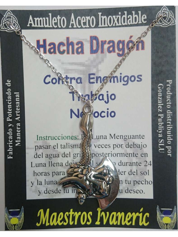 Talismán Artesano De Acero Inoxidable, Hacha Dragón