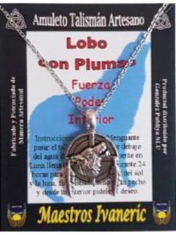 Talismán Artesano Lobo con Plumas
