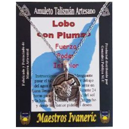 Talismán Artesano Lobo con Plumas