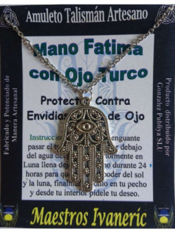 Talismán Artesano Mano de Fatima Calada con Ojo