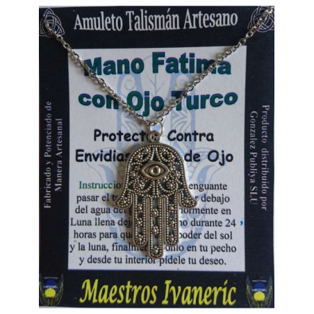 Talismán Artesano Mano de Fatima Calada con Ojo