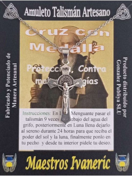 Talismán Artesano Cruz con Medalla de San Benito