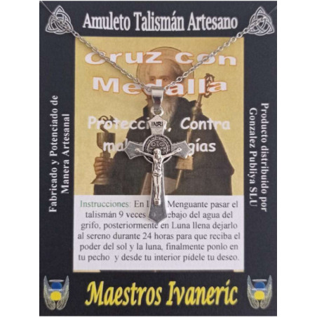 Talismán Artesano Cruz con Medalla de San Benito