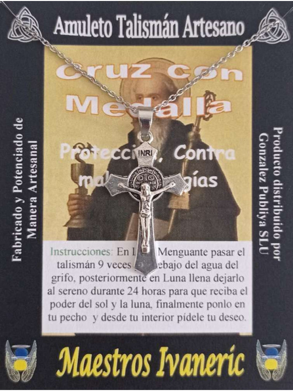 Talismán Artesano Cruz con Medalla de San Benito