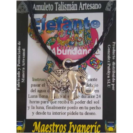Talismán Artesano Grande Elefante. 2.9 x 3.3 cm con Cordón