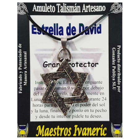 Talismán Artesano Estrella David, 4 x4 con cordón