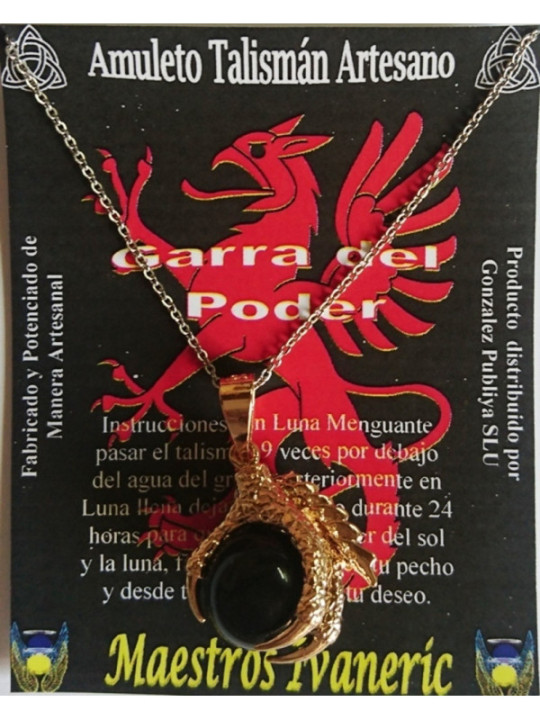 Talismán Artesano Dorado Garra Poder con Ágata Negra