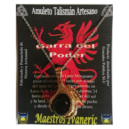 Talismán Artesano Dorado Garra Poder con Ágata Negra
