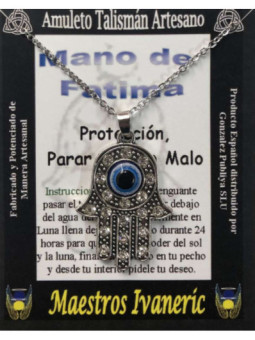 Talismán Artesano Mano de Fatima con Ojo Turco y Cuarzo