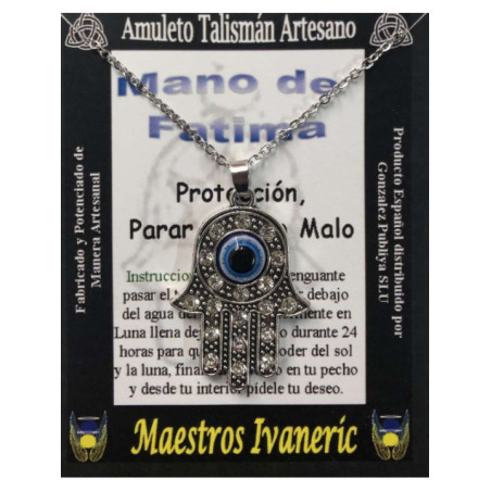 Talismán Artesano Mano de Fatima con Ojo Turco y Cuarzo