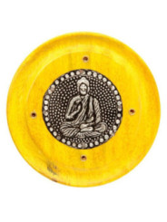 Quemador de Incienso Amarillo Redondo de Madera de Mango, Buda