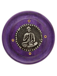 Quemador de Incienso Morado Redondo de Madera de Mango, Buda