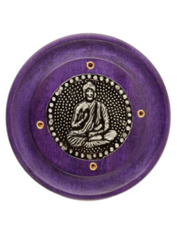 Quemador de Incienso Morado Redondo de Madera de Mango, Buda