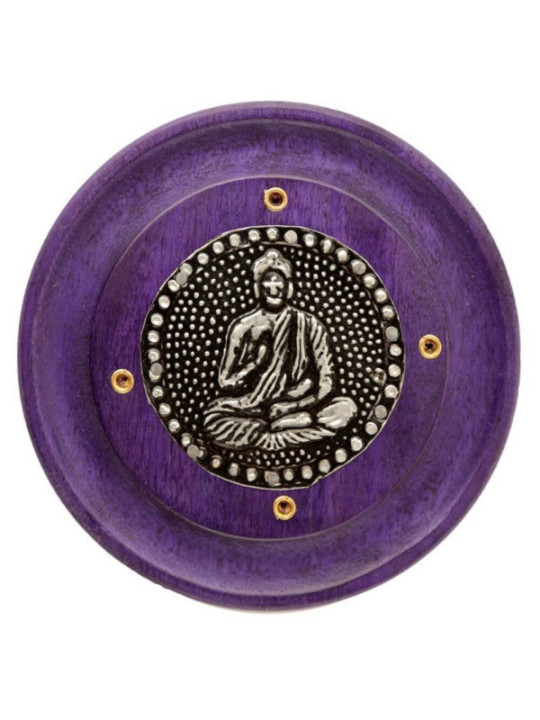 Quemador de Incienso Morado Redondo de Madera de Mango, Buda