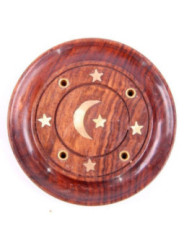 Quemador de Incienso Madera Sheesham Luna y Estrellas