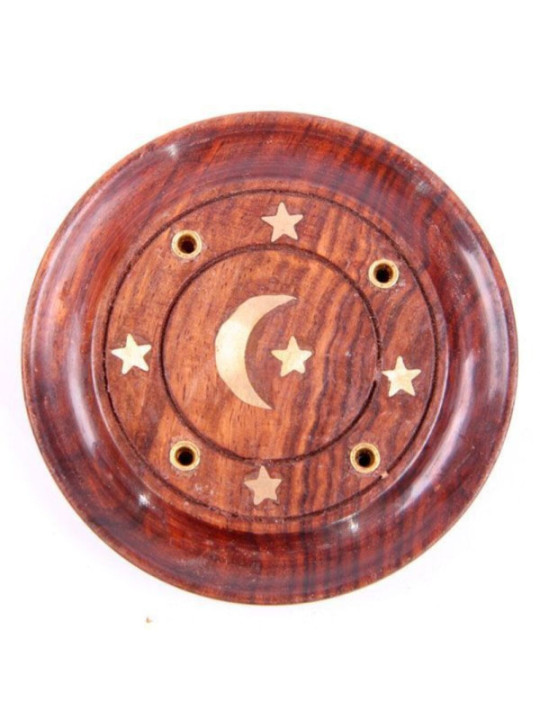 Quemador de Incienso Madera Sheesham Luna y Estrellas