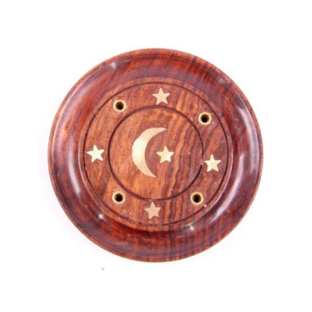 Quemador de Incienso Madera Sheesham Luna y Estrellas