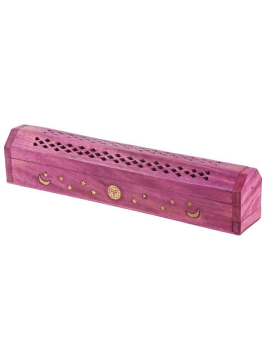 Caja Madera Rosa de Mango Quemador de Incienso Diseño Sol, Luna