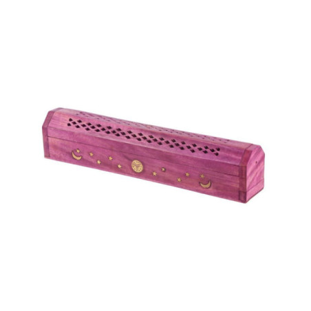 Caja Madera Rosa de Mango Quemador de Incienso Diseño Sol, Luna