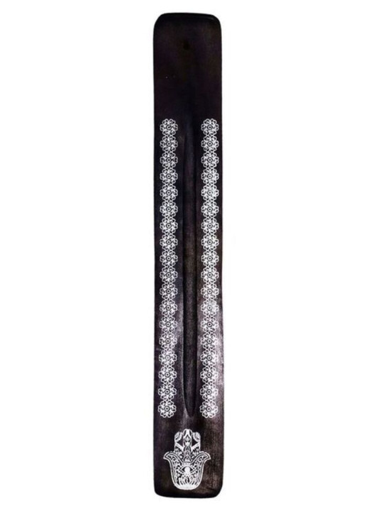 Soporte de Incienso Negro de Madera Diseño Mano de Fátima