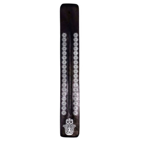 Soporte de Incienso Negro de Madera Diseño Mano de Fátima