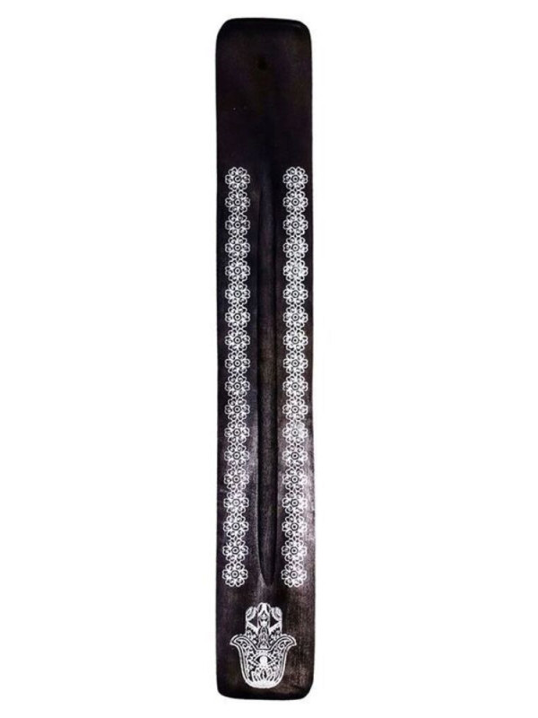 Soporte de Incienso Negro de Madera Diseño Mano de Fátima