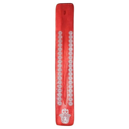 Soporte de Incienso Rojo de Madera Diseño Mano de Fátima