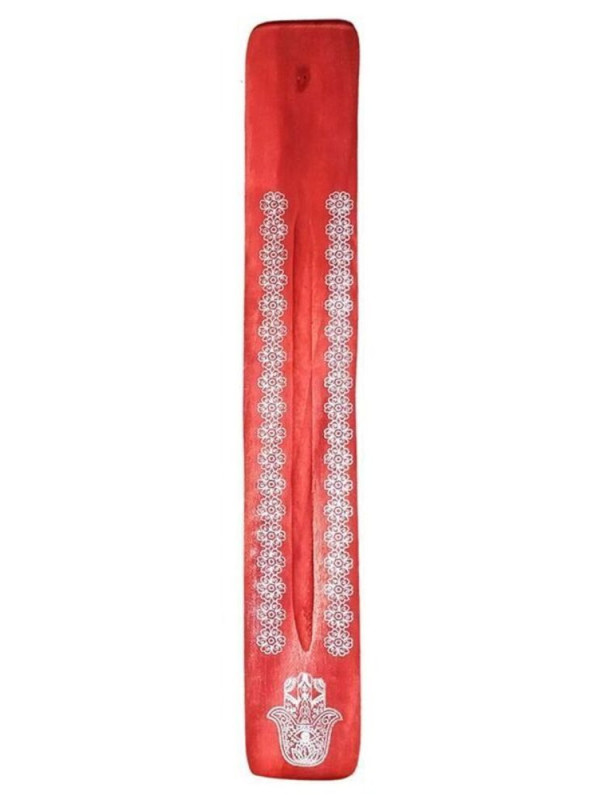 Soporte de Incienso Rojo de Madera Diseño Mano de Fátima