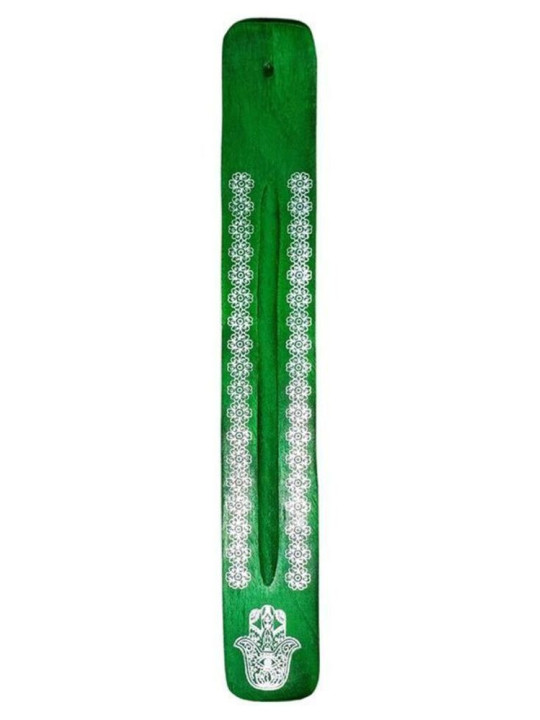 Soporte de Incienso Verde de Madera Diseño Mano de Fátima