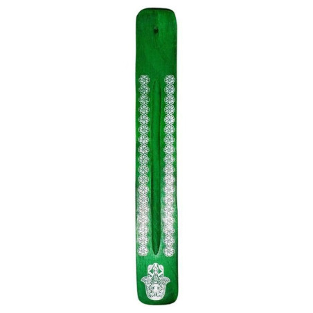Soporte de Incienso Verde de Madera Diseño Mano de Fátima
