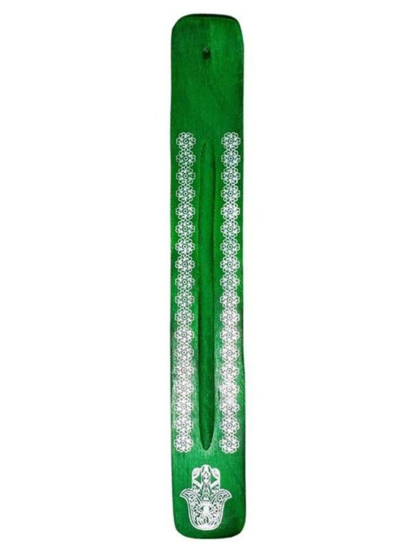 Soporte de Incienso Verde de Madera Diseño Mano de Fátima