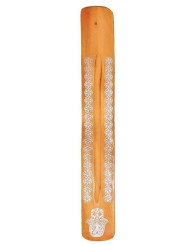 Soporte de Incienso Amarillo-Anaranjado de Madera Diseño Mano de Fátima