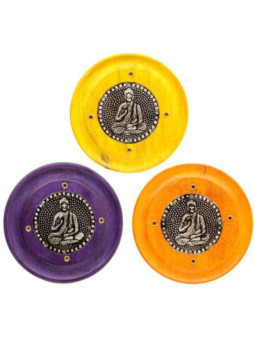 Pack 3 Unidades Quemador de Incienso Redondo de Madera de Mango, Buda