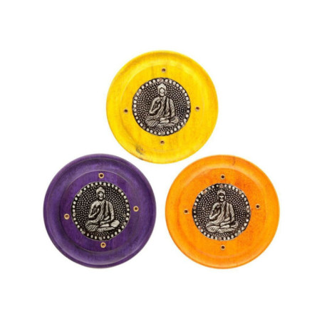 Pack 3 Unidades Quemador de Incienso Redondo de Madera de Mango, Buda