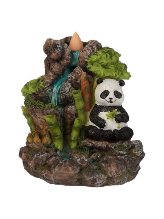 Quemador de Incienso en Cono de Reflujo Oso Panda en Cascada de Bambú 12,5 cm